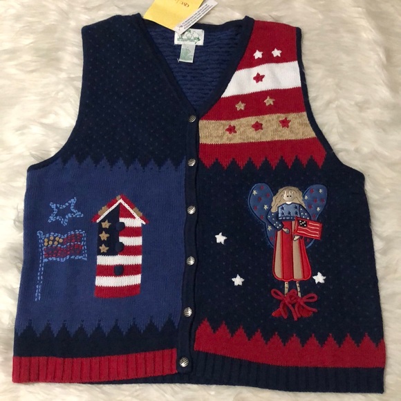 Quacker Factory Vintage Patriotic / 4th of July Knit Vest Large - Picture 1 of 7